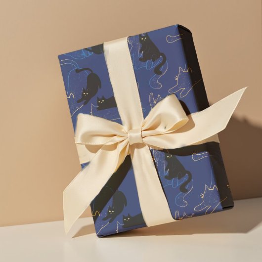 Feuille De Papier Cadeau Midnight Black Cats– modern minimal Pattern
