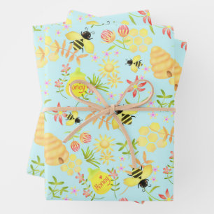 Feuille De Papier Cadeau Miel Bee Blue