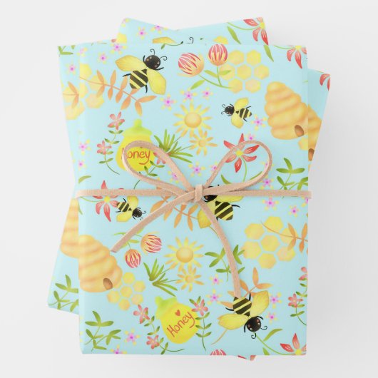Feuille De Papier Cadeau Miel Bee Blue (En situation)