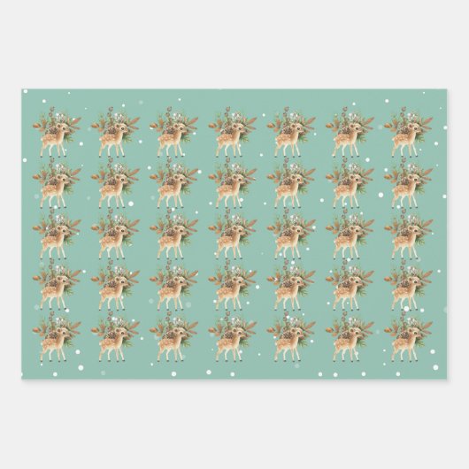 Feuille De Papier Cadeau Mignon Bambi sur l'Arrière - plan vert (Devant 3)