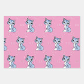 Feuille De Papier Cadeau mignon chat bleu rose (Devant 2)