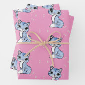 Feuille De Papier Cadeau mignon chat bleu rose (En situation)