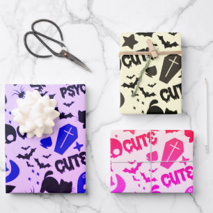 Feuille De Papier Cadeau Mignon et Amusant Violet, Bleu et Noir Halloween