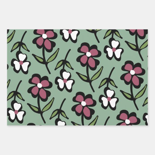 Feuille De Papier Cadeau mignon fleurs blanches roses motif (Devant 2)