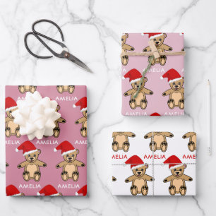 Feuille De Papier Cadeau Mignon ours en peluche avec chapeau de Père Noël r