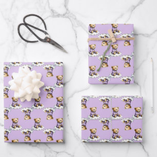 Feuille De Papier Cadeau Mignon ours en peluche sur un nuage en pyjama viol
