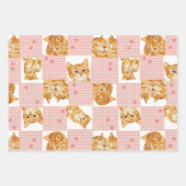 Feuille De Papier Cadeau mignon tabby chat plaid patchwork rose motif (Devant 3)