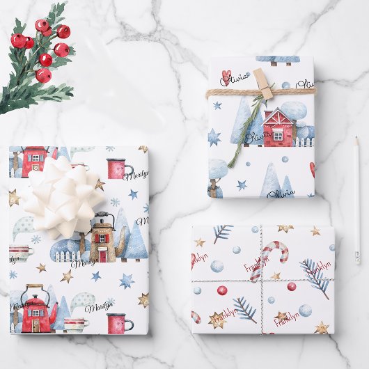 Feuille De Papier Cadeau Mignonne, 3 noms correspondant aux Motifs d'hiver 