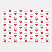 Feuille De Papier Cadeau Mignonne Amour Coeurs Rouge Et Blanc (Devant)