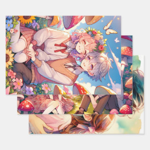 Feuille De Papier Cadeau Mignonne mignon Anime Couple Whimsical Romantic