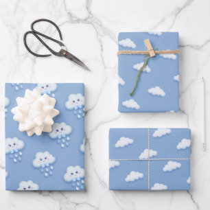 Feuille De Papier Cadeau Mignonne nuage blanc moelleux neuf bleu pâle garço