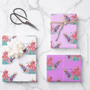 Feuille De Papier Cadeau Mignonne Ocean Sea bébé poulpe coloré