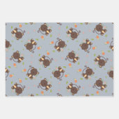 Feuille De Papier Cadeau Mignonne petit singe brun bleu floral (Devant)