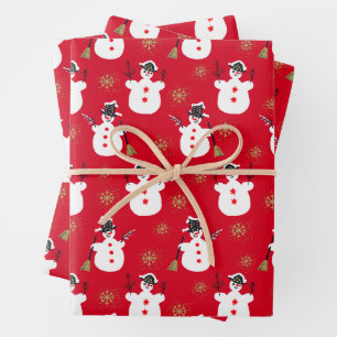 Feuille De Papier Cadeau Mignonne Rétro Mi-siècle Frosty Or Rouge