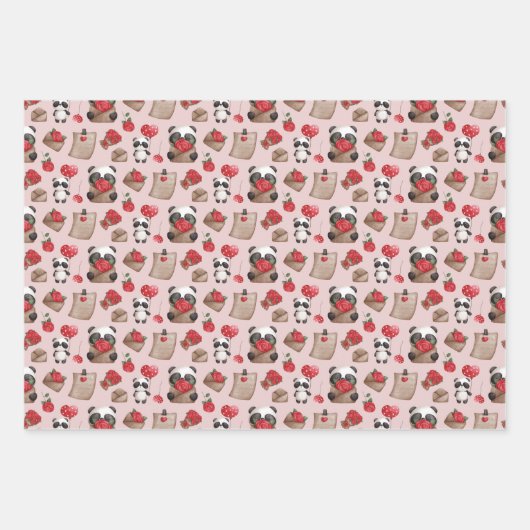 Feuille De Papier Cadeau Mignonne Saint Valentin Panda Bear Love Motif (Devant)