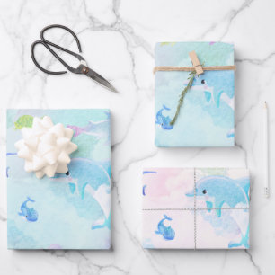 Feuille De Papier Cadeau Mignonne sous l'aquarelle de mer