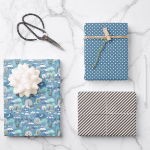 Feuille De Papier Cadeau Mignonne Turquoise Blue Green Winter Season Paysag