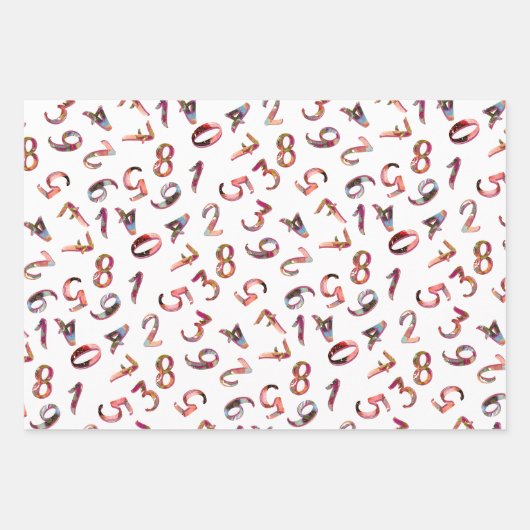 Feuille De Papier Cadeau Mignons chiffres Motif rose violet blanc mathémati (Devant)