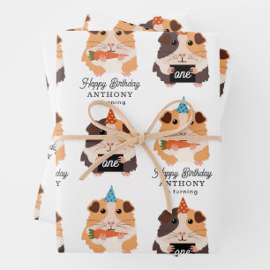 Feuille De Papier Cadeau Mignons Cochons d'Inde Drôles Nom Âge Anniversaire