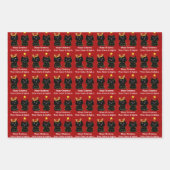 Feuille De Papier Cadeau Mignons deux chats Joyeux lumières de Noël Rouge P (Devant 3)