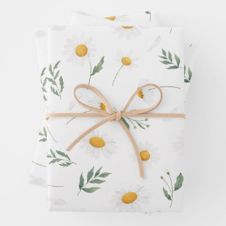 Feuille De Papier Cadeau Mignons marguerites florales modernes