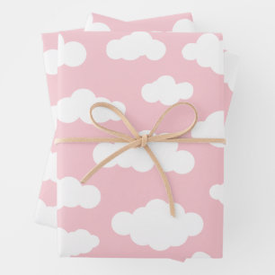 Feuille De Papier Cadeau Mignons nuages pastel rose et blanc