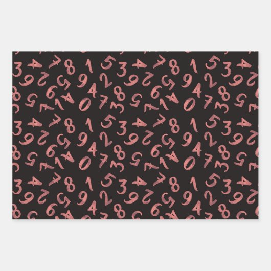 Feuille De Papier Cadeau Mignons numéros Rose noir or Motif mathématiques (Devant 3)