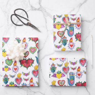 Feuille De Papier Cadeau Milagros Coeurs flamants Aquarelle Valentines Aime