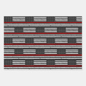 Feuille De Papier Cadeau Mince Red Line Flag Retraite Pompier (Devant 2)