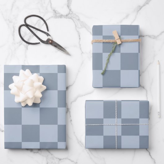 Feuille De Papier Cadeau Minimalist Powder Blue Checkerboard Pattern (Recto)