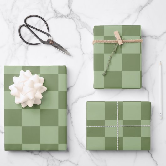 Feuille De Papier Cadeau Minimalist Sage Green Checkerboard Pattern (Recto)