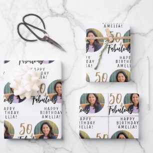 Feuille De Papier Cadeau Minimaliste 50 ans et Fabuleux Photo 50e Anniversa