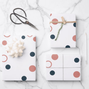 Feuille De Papier Cadeau Minimaliste Bleu Nuit Corail à pois