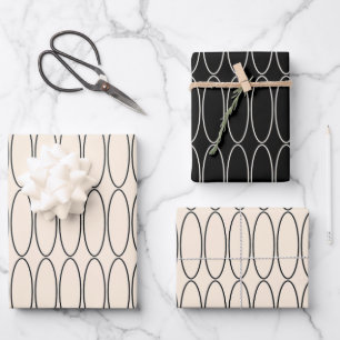 Feuille De Papier Cadeau Minimaliste Élégant Rétro Contemporain Noir & Crèm