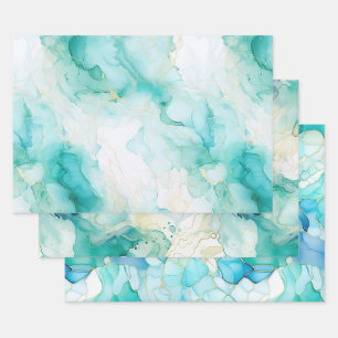 Feuille De Papier Cadeau Mint Aqua Pearl Marbre or