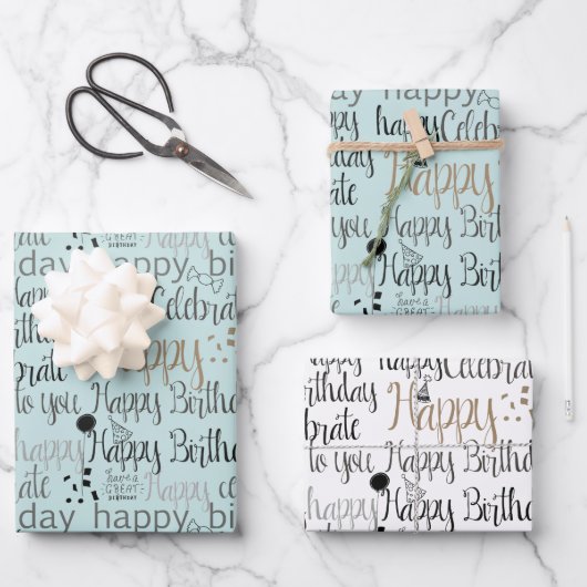 Feuille De Papier Cadeau Mint Fun Happy Balloons Birthday (Recto)