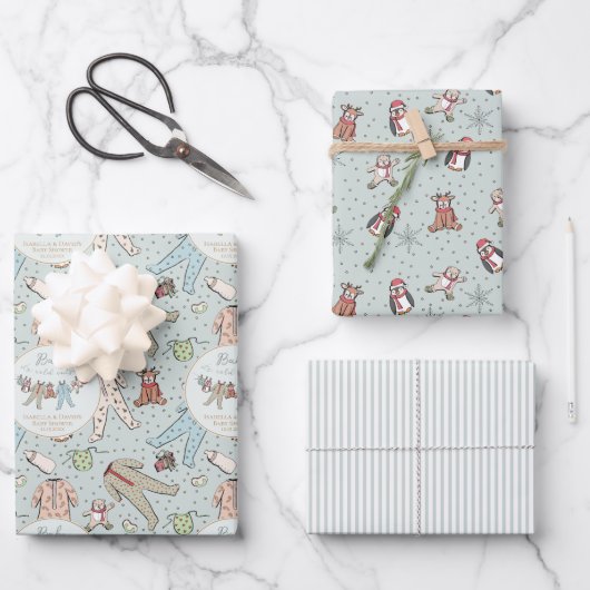 Feuille De Papier Cadeau Mint Gree Baby Son Baby shower Froid Hiver Extérie (Recto)