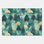 Feuille De Papier Cadeau Mint Green Gold Trees Noël (Devant)