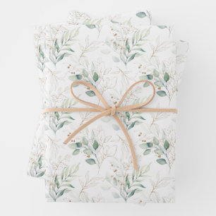 Feuille De Papier Cadeau Mint Green Pastel Floral Greenery Motif