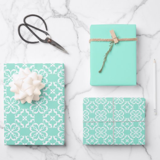 Feuille De Papier Cadeau Mint & White Floral Lattice Pattern (Recto)