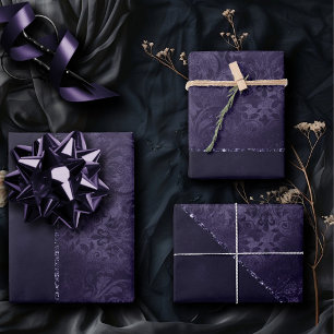 Feuille De Papier Cadeau Minuit Indigo Romance   Satiny Grunge Damask