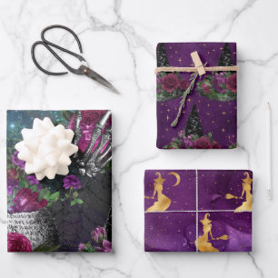 Feuille De Papier Cadeau Minuit sorcière romantique gothique et Rose