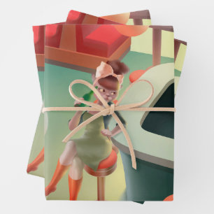 Feuille De Papier Cadeau Miss Meow : Bar & Art du Cocktail de Nuit Rétro