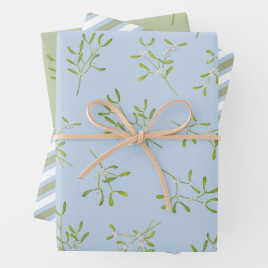 Feuille De Papier Cadeau Mistletoe Grandes Bleu Vert (En situation)