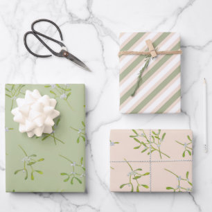 Feuille De Papier Cadeau Mistletoe Stripes Green Eggnog