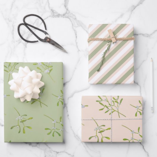 Feuille De Papier Cadeau Mistletoe Stripes Green Eggnog (Recto)