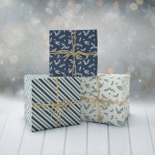 Feuille De Papier Cadeau Mistletoe Twigs & Stripes Motifs de Noël mixtes