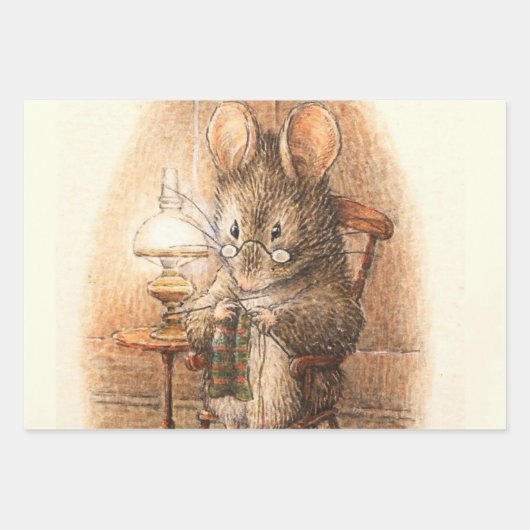 Feuille De Papier Cadeau "Mme Mouse Tricot" par Beatrix Potter (Devant)
