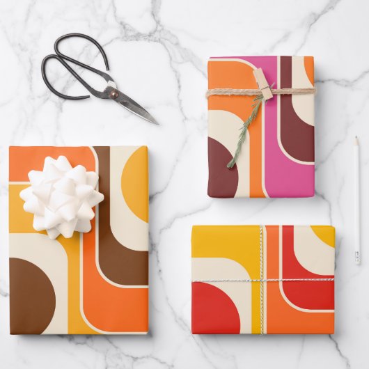 Feuille De Papier Cadeau Mod 1970s Retro Style Geometric Design (Recto)