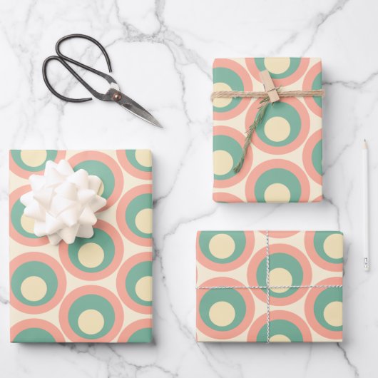 Feuille De Papier Cadeau Mod Dots Retro Turquoise et Motif rose pâle (Recto)